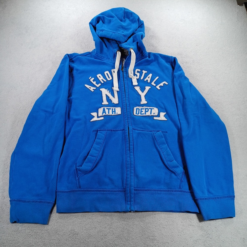 Aeropostale Mens Hoodie Blue Large Full Zip Athletic Dept Patch